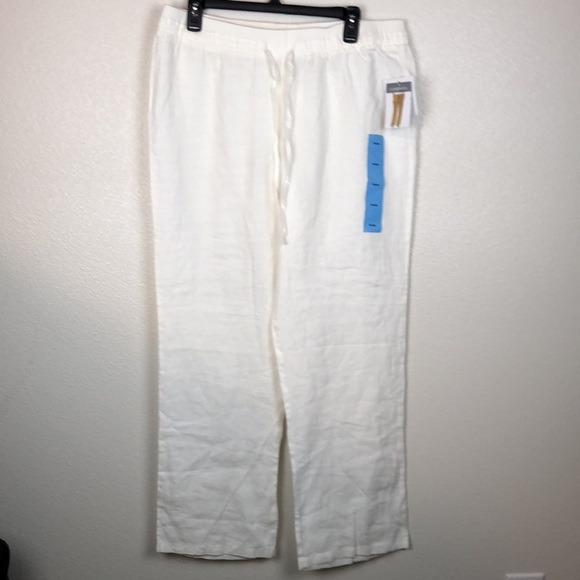 2/$30 NWT Ellen Tracy Pants 100% Linen White Summer Vacation Women's Size Large - Picture 3 of 14